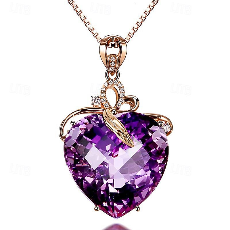 Heart Shaped Amethyst Pendant European Luxury Four Leaf Clover Bracelet Heart Colored Treasure Diamond Ring Temperament Purple Gemstone Earring Set2