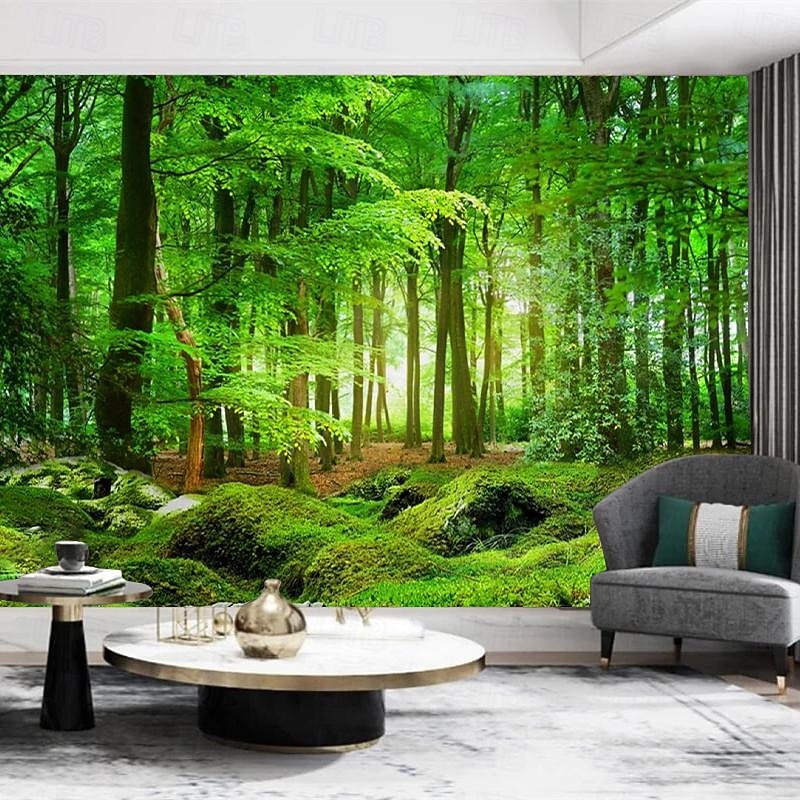 Cool Wallpapers Nature Forest Wallpaper Wall Mural Landscape Green Sticker Peel Stick Removable PVC/Vinyl Material Self Adhesive/Adhesive Required Wall Decor for Living Room Kitchen Bathroom - Main Image