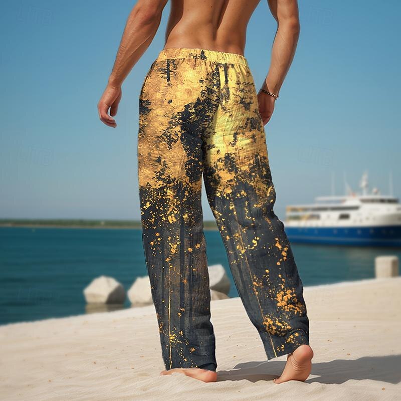 Splash Ink Men's Resort 3D Printed Casual Pants Trousers Elastic Waist Drawstring Loose Fit Straight-Leg Summer Beach Pants S TO 3XL2