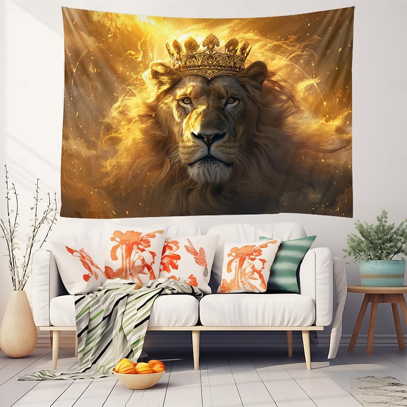 Crown Lion Hanging Tapestry Wall Art Large Tapestry Mural Decor Photograph Backdrop Blanket Curtain Home Bedroom Living Room Decoration2