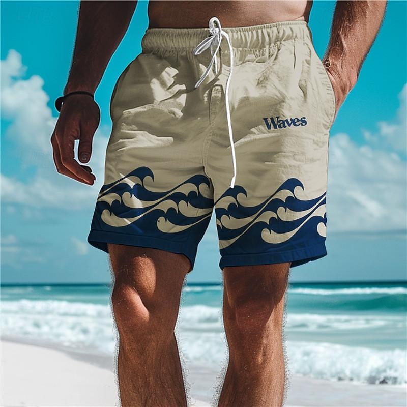 Waves Men's Resort 3D Printed Board Shorts Swim Trunks Elastic Waist Drawstring with Mesh Lining Aloha Hawaiian Style Holiday Beach S TO 3XL4