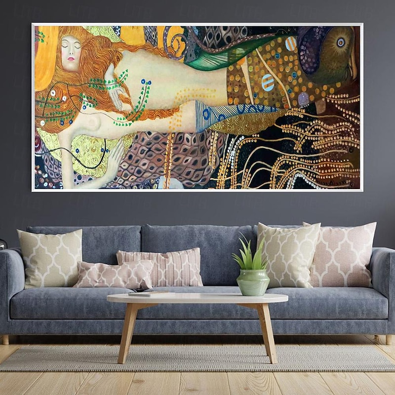 Gustav Klimt Water Serpents Oil painting hand-painted Gustav Klimt oil painting Gustav Klimt painting woman vintage art decor painting