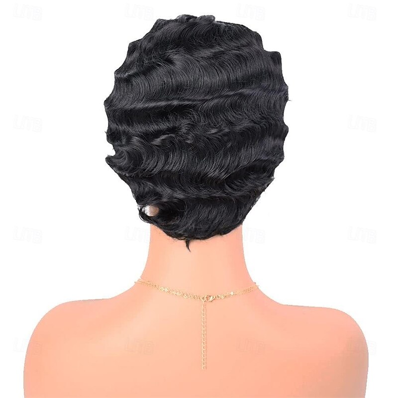 Wig Finger Wave Wig Short Syntheyic Hair Curly Wigs for Black Women Lady Nuna Wig 1920s Cosplay Costume Carnival Party Daily Use Halloween Wigs4