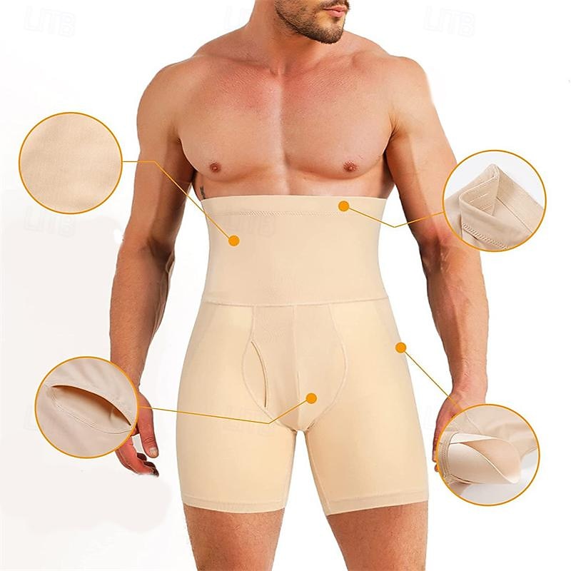 Men's Shapewear Going out Weekend Soft Tummy Control Hip Lift Up Body Sculpting Plain Short Gymnatics Casual Activewear Black Khaki3