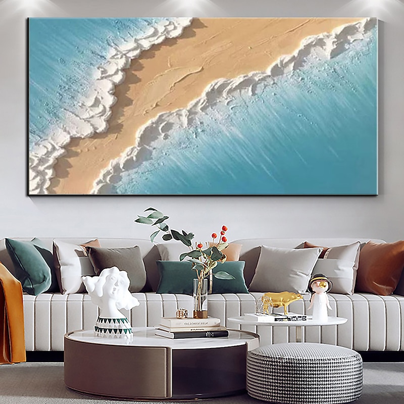 Hand Painted Large Seascape oil painting  Wall Art  ocean seaside painting blue landscape painting Hand Painted Oil Painting Canvas Art with Home Decor ready to hang or canvas