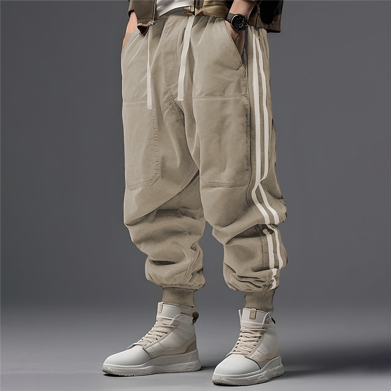 Men's Double Knee Pants Sweatpants Joggers Trousers Patchwork Drawstring Elastic Waist Color Block Stripe Comfort Breathable Casual Daily Holiday Sports Fashion Black Dark Green