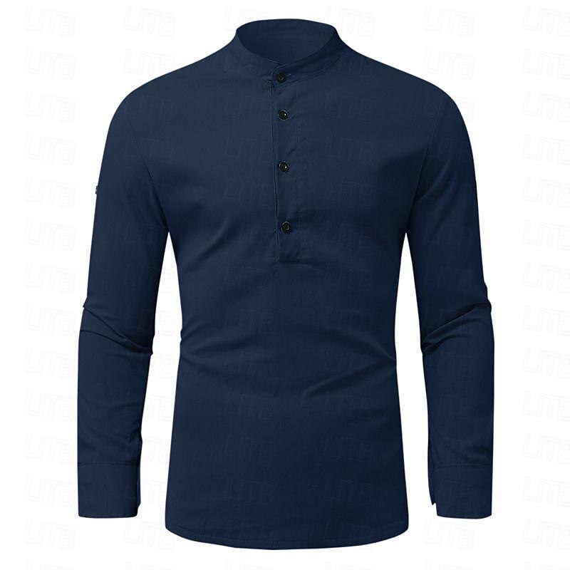 Men's Shirt Linen Shirt Chinese Collar Shirt Mandarin Collar Shirt Summer Shirt Beach Shirt Plain Vacation Hawaiian Beige Long Sleeve Standing Collar Spring & Fall Clothing Apparel Button-Down 8