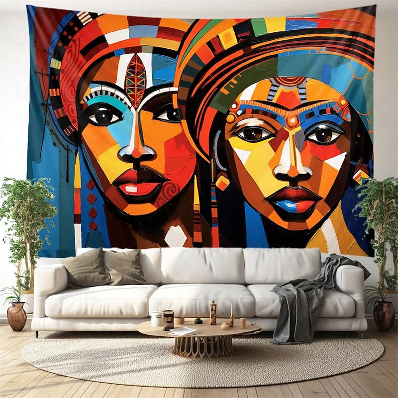 African Folk Art Hanging Tapestry Wall Art Large Tapestry Mural Decor Photograph Backdrop Blanket Curtain Home Bedroom Living Room Decoration 9