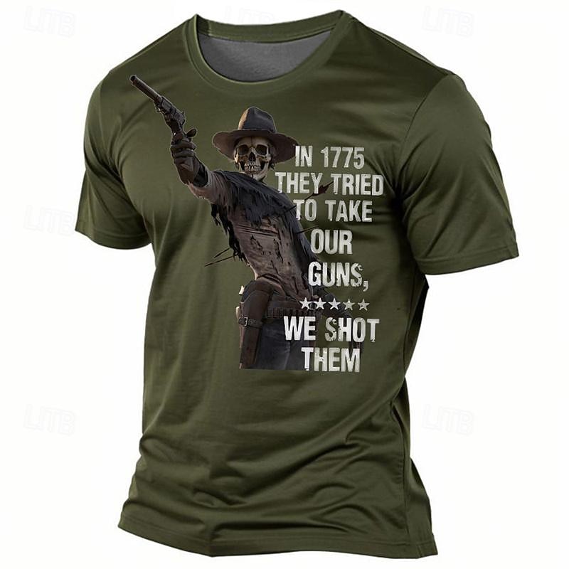 Veterans Day Men's Patriot Patriotic Veteran Graphic Cool Skulls Skeleton T shirt Short Sleeve T shirt 3D Print Crew Neck Shirt Daily Designer Street Style Sports Outdoor Holiday Going out Black3