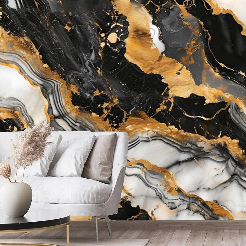 Cool Wallpapers VBlack Gold Marble Wallpaper Wall Mural Wall Covering Sticker Peel and Stick Removable PVC/Vinyl Material Self Adhesive/Adhesive Required Wall Decor for Living Room Kitchen Bathroom