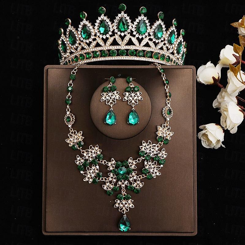 Bride Headwear Baroque Crown Grand Wedding Three Piece Set Wedding Dress Accessories Princess Birthday Crown Hair Accessories3