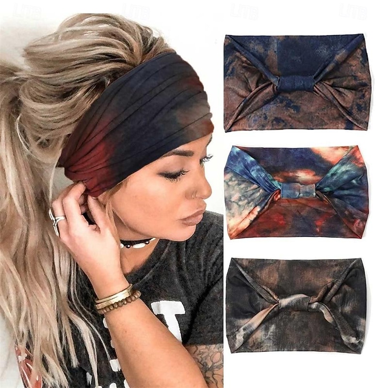 Boho Wide Headbands African Style Turban Head Bands Leopard Stretch Knotted Wraps FloralElastic Yaga Hair Outdoor Sweatbands Fashion Accessory for Black Women and Girls (Set 6)