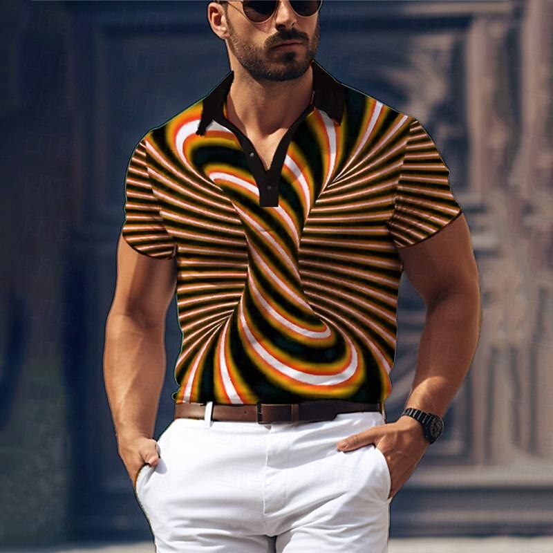 Men's Graphic Golf Shirt Short Sleeve Polo Shirts Collared Shirts Casual Vacation Wear Rave Wear Party Outfits Buttons 3D Print Summer Red Blue Orange3