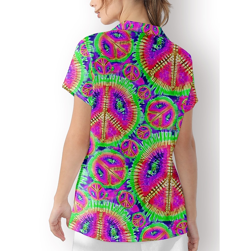 Women's Golf Polo Shirt Tie Dye Pink Short Sleeve Sun Protection UPF50 Top for Ladies Golf Attire3