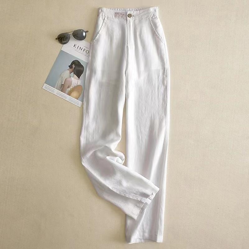 Women's Cotton Linen Pants Pants Trousers Fashion Full Length Plain Side Pockets Breathability Comfortable Inelastic Casual Daily Black White Beige Gray Spring & Fall3