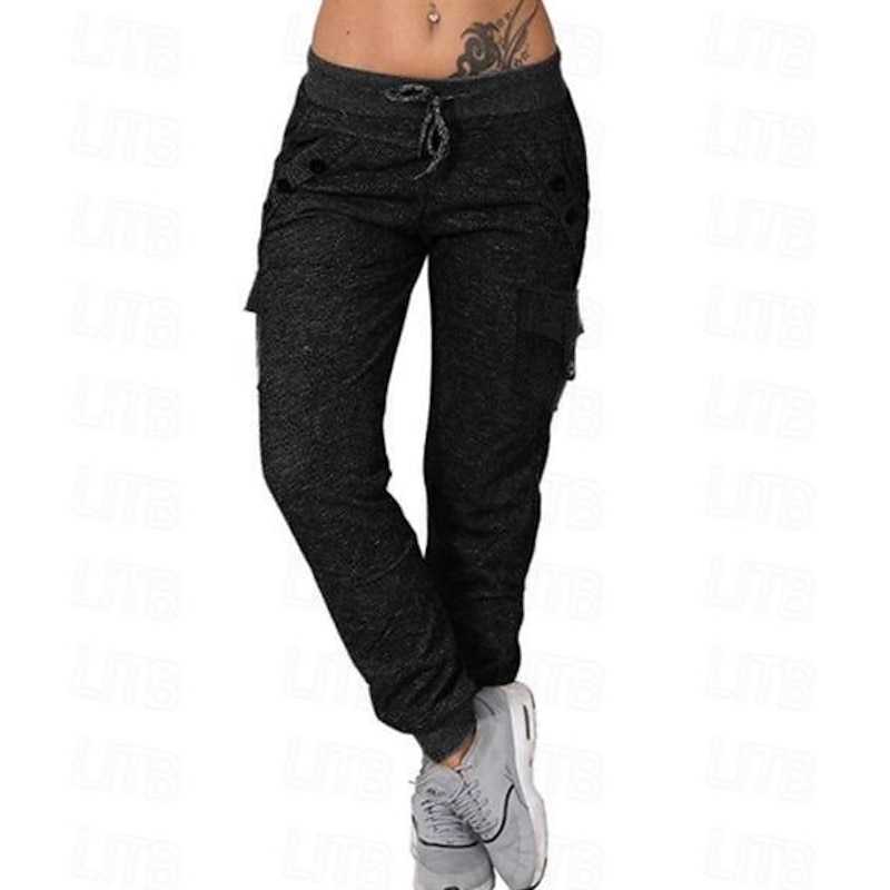 Women's Normal Cargo Pants Sweatpants Joggers Casual / Sporty Athleisure Full Length Mid Waist Plain Multiple Pockets Elastic Drawstring Design Comfort Leisure Sports Weekend Light Pink Black Blue3