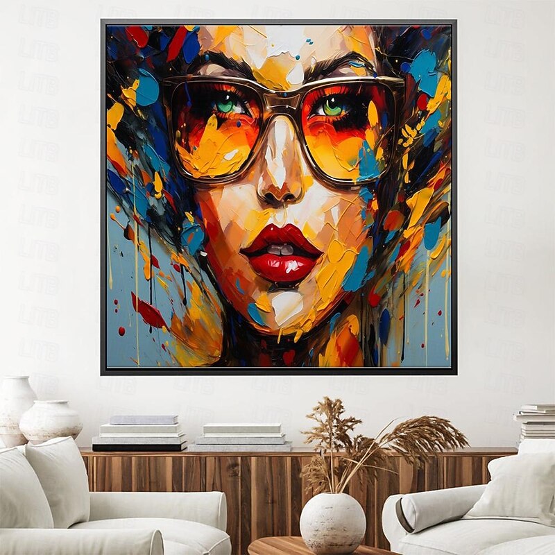 Hand painted Woman Face painting Wall Art Figurative Painting Women Face Art handmade Colorful Acrylic Painting Creative Abstract painting Modern Wall Art Modern Canvas for living room decoration3