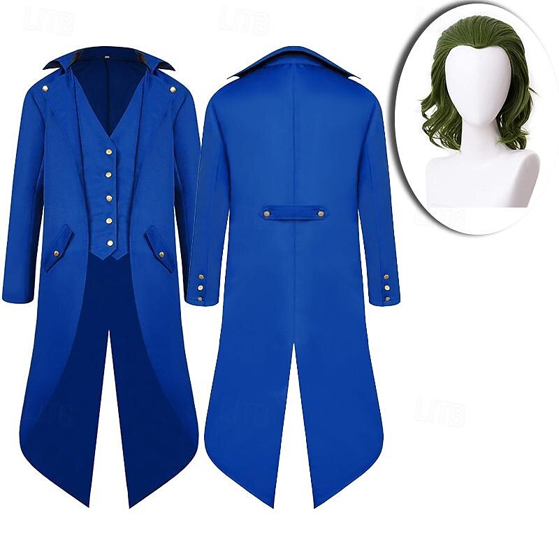 Gothic Vintage Punk & Gothic Medieval Steampunk Tuxedo Tailcoat Frock Coat Plague Doctor Plus Size Men's Cosplay Costume Coat With Costume Wigs3