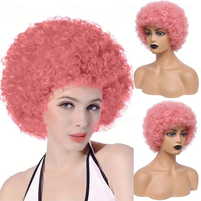 Afro Curly Wigs for Black Women 8 Inch Short Curly Wig with Bangs Heat Resistant Synthetic Pink Wigs for Black Women Natural Looking Afro Kinky Curly Wig for Daily Party Cosplay Use Halloween Wigs2