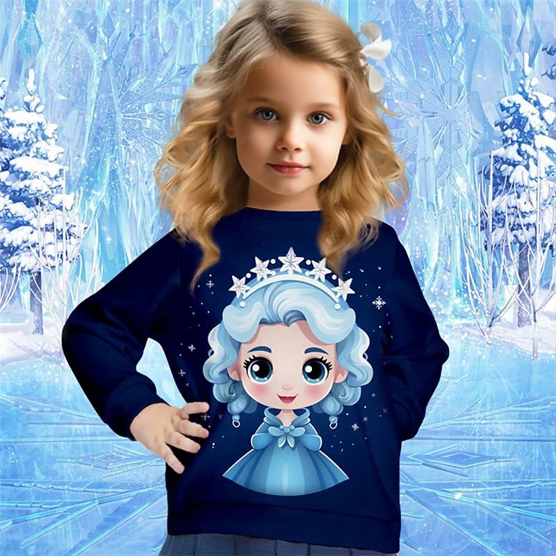 Girls' 3D Cartoon Princess Sweatshirt Pullover Long Sleeve 3D Print Spring Fall Fashion Streetwear Adorable Kids 3-12 Years Crew Neck Outdoor Casual Daily Regular Fit3