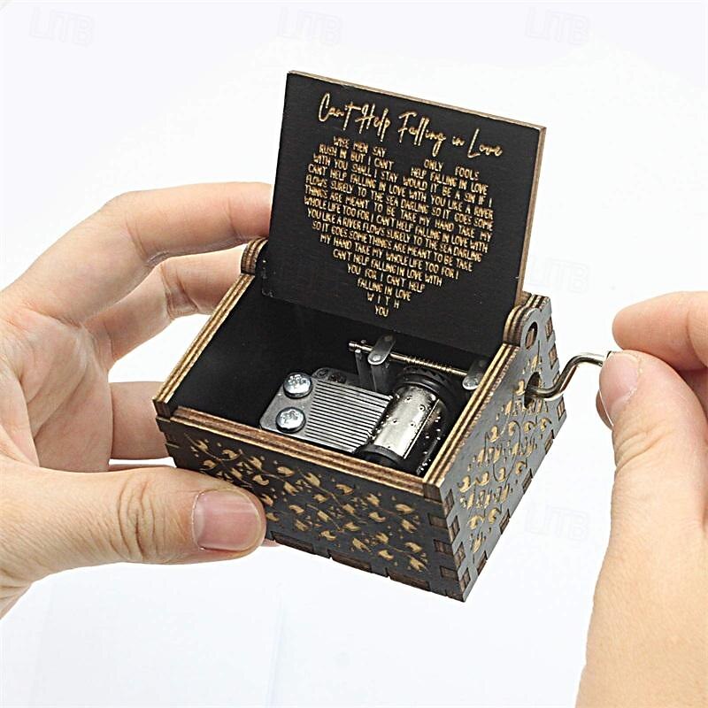 Can't Help Falling in Love Wood Music Box Antique Engraved Musical Boxes Case for Love One Wooden Music Box - Gifts for Lover Boyfriend Girlfriend Husband Wife4