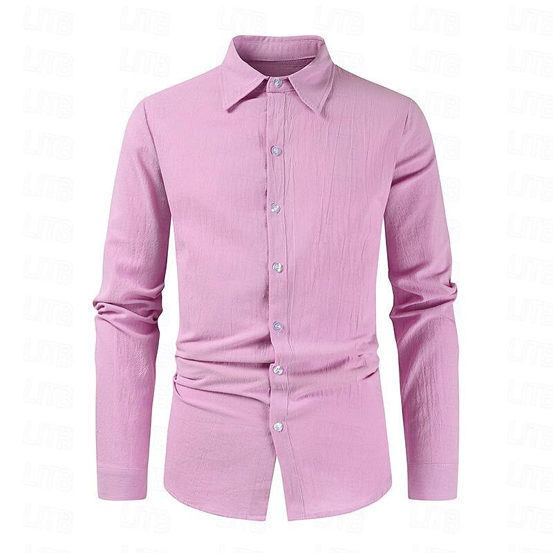 Men's Shirt Linen Shirt Summer Shirt Beach Shirt Plain Vacation Hawaiian Black Pink Navy Blue Purple Long Sleeve Lapel Spring &  Fall Clothing Apparel Button-Down4