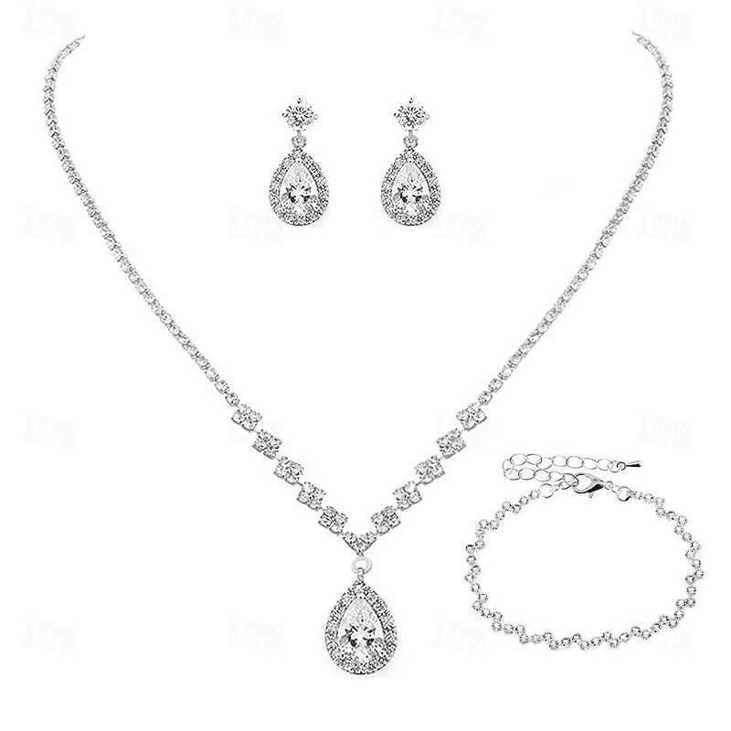 Bridesmaid Ball Clothing Water Diamond Jewelry Set Bridal Wedding Metal Zircon Water Drop Wave Necklace Earrings Bracelet2