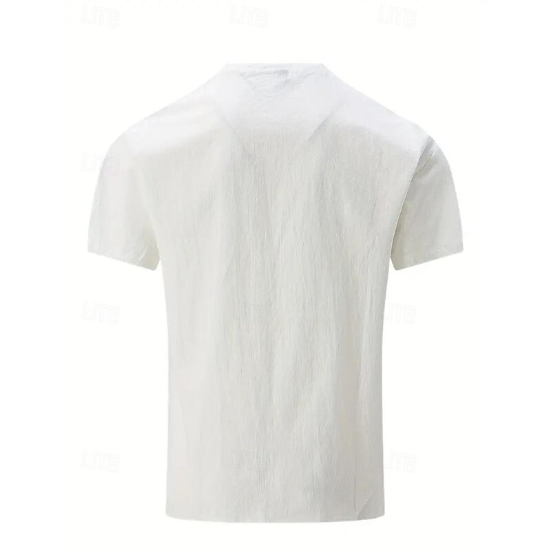 Men's Shirt Linen Shirt Summer Shirt Beach Wear Band Collar Shirt Button Up Shirt Plain Vacation Casual Black White Yellow Blue Short Sleeve Collar Summer Clothing Apparel3