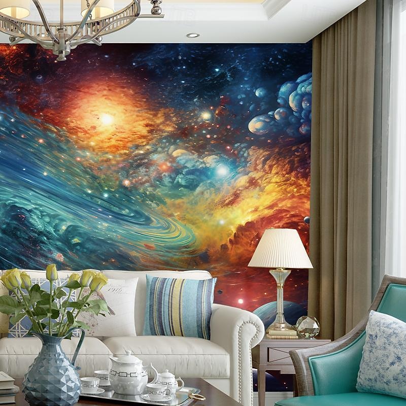 Cool Wallpapers Galaxy Wallpaper Wall Mural Landscape Universe Planet Sticker Peel and Stick Removable PVC/Vinyl Material Self Adhesive/Adhesive Required Wall Decor for Living Room Kitchen Bathroom4
