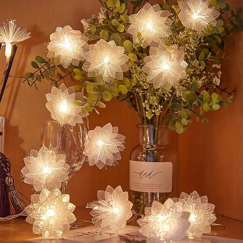 Fiber Optic Flower Fairy String Lights 1.5m 10LEDs 3m 20LEDs Wreaths for Wedding Valentine's Day Birthday Party Christmas Home Theme Party Decoration4