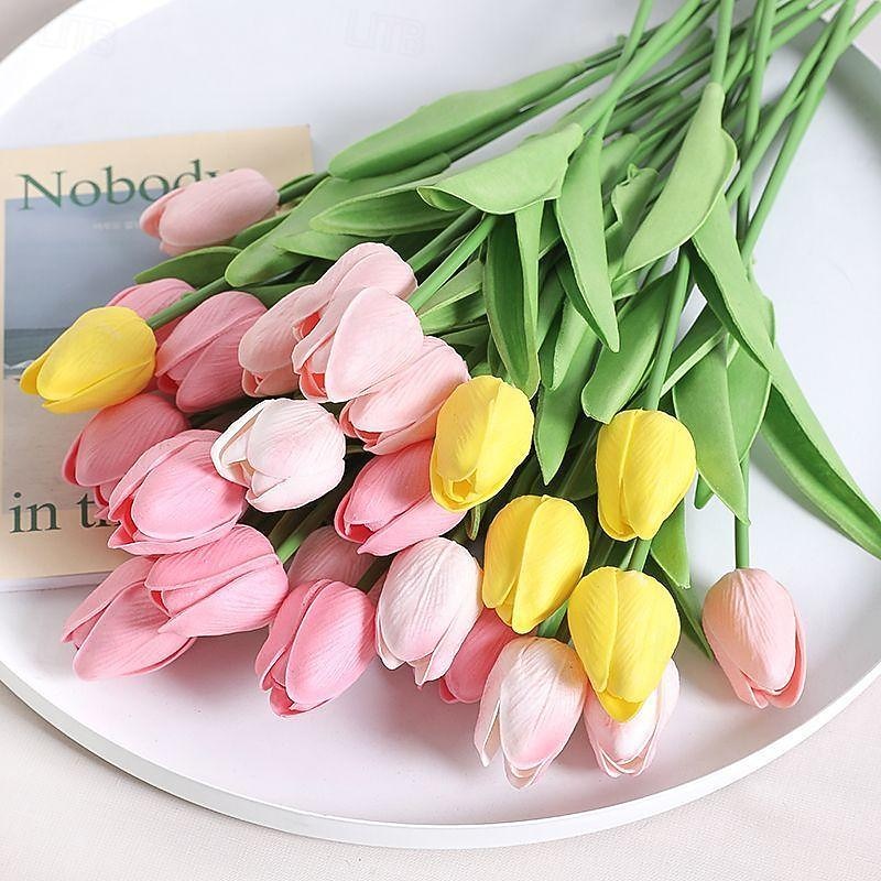 10 Pcs Tulip Artificial Flower Simulation Flower Decoration Home Bedroom Living Room Dining Table Decoration Dry Flower Bouquet Photo Prop