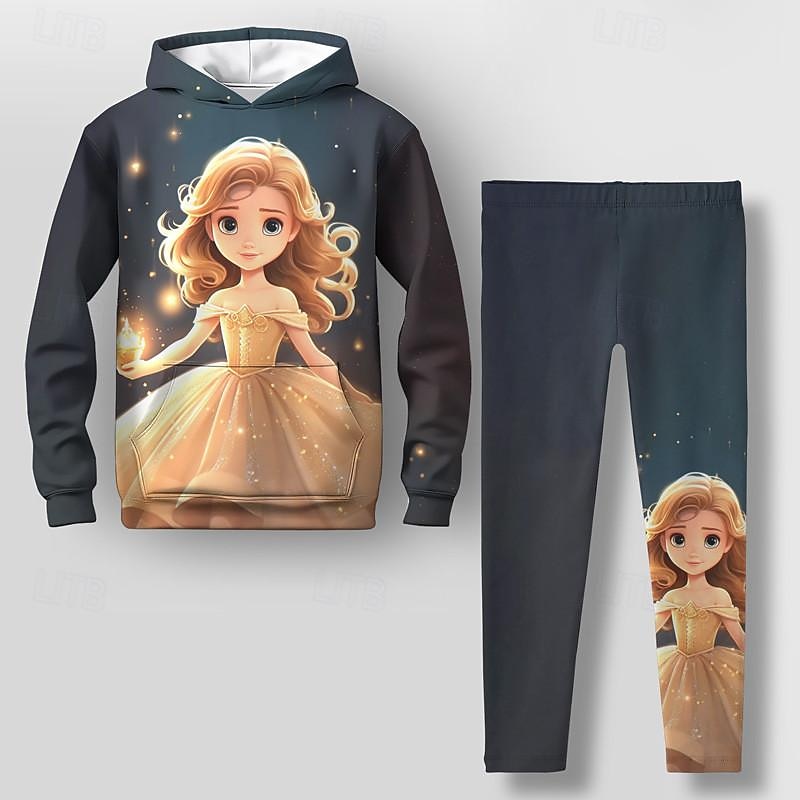 Girls' 3D Cartoon Hoodie & Legging Set Pink Long Sleeve 3D Print Spring Fall Active Fashion Daily Kids 3-12 Years Hooded Outdoor Vacation Date Regular Fit3