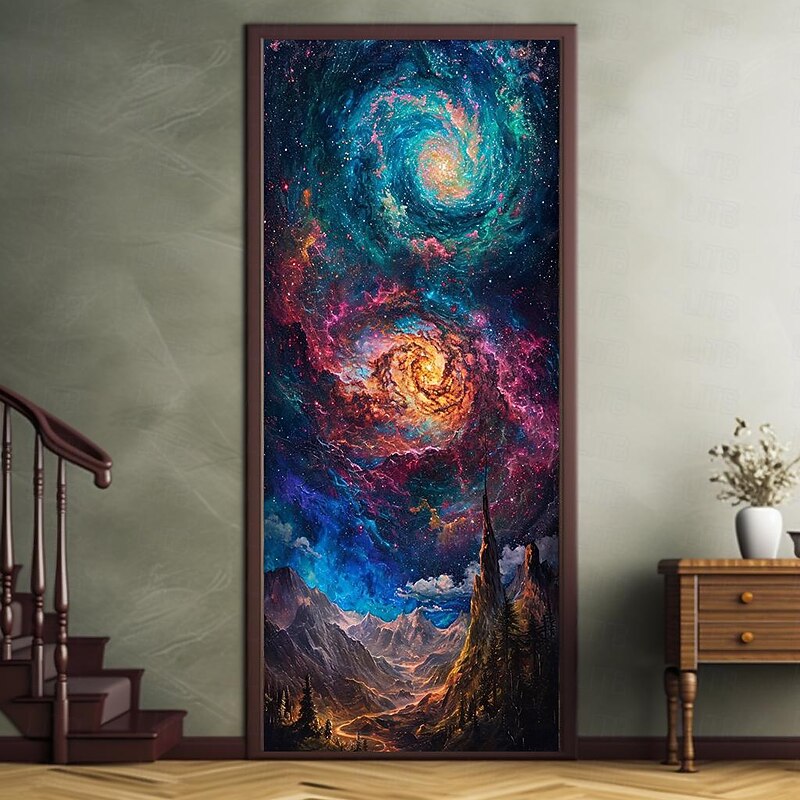 Universe Galaxy Door Covers Mural Decor Door Tapestry Door Curtain Decoration Backdrop Door Banner Removable for Front Door Indoor Outdoor Home Room Decoration Farmhouse Decor Supplies2