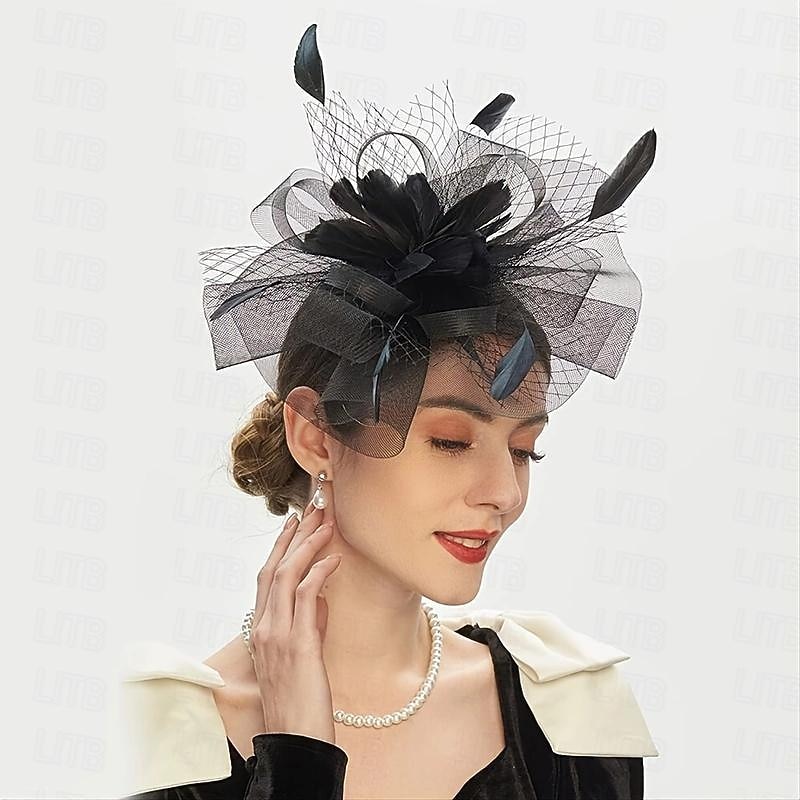 Fascinators Headpiece Feather Net Wedding Evening Party Kentucky Derby Horse Race Ladies Day Elegant Elegant & Luxurious Wedding With Feather Floral Headpiece Headwear4