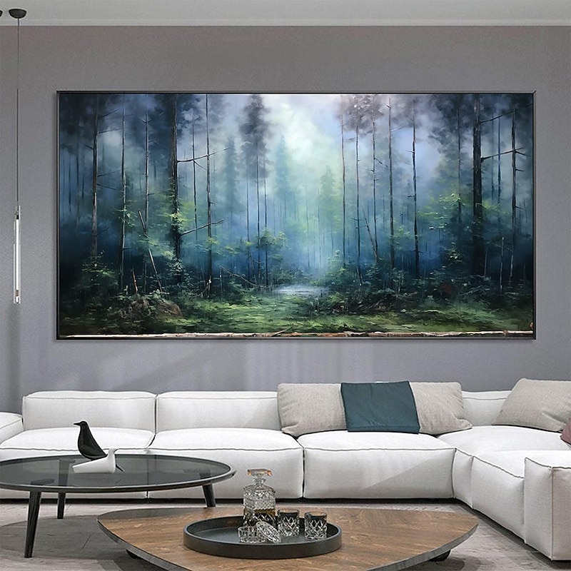 Large hand painted Abstract Forest Oil Painting On Canvas Green Tree Wall Art Original Nature Landscape Painting Custom Painting Modern artwork for Living Room Decor3