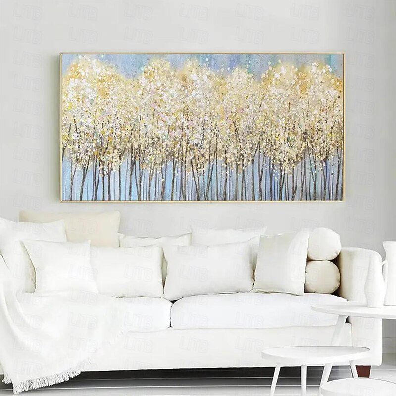 Oil Painting hand painted  Tree forest Painting on Canvas handmade Large Abstract Gold Big Golden blue Landscape Acrylic Oil Painting Modern artwork for Living Room Wall Art Decor
