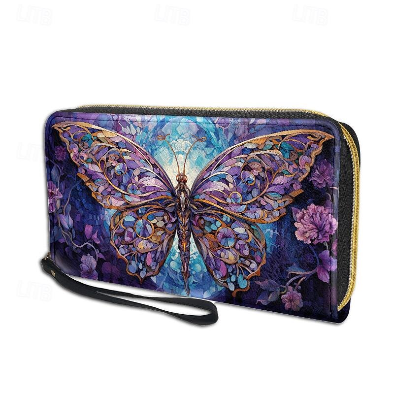 Women's Wallet Coin Purse Credit Card Holder Wallet PU Leather Shopping Daily Holiday Zipper Large Capacity Durable Butterfly Red Blue Purple2