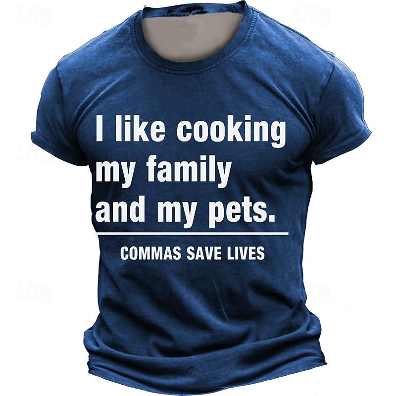 Men's I like Cooking My Family and My Pets T Shirt Short Sleeve T shirt 3D Print Crew Neck Shirt Daily Designer Street Style Sports Outdoor Holiday Going out Black Brown Dark Blue Spring & Summer
