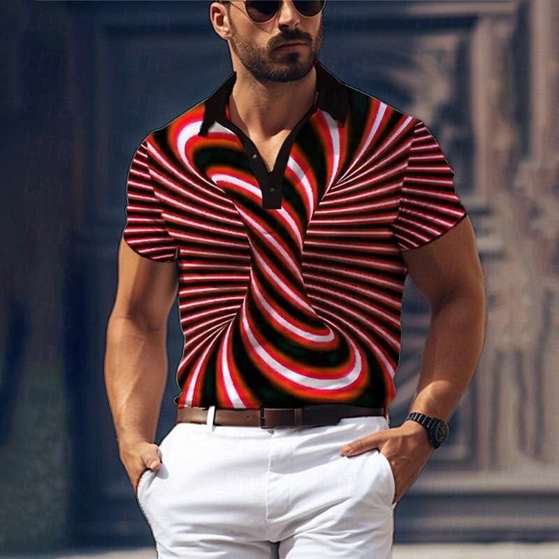 Men's Graphic Golf Shirt Short Sleeve Polo Shirts Collared Shirts Casual Vacation Wear Rave Wear Party Outfits Buttons 3D Print Summer Red Blue Orange4