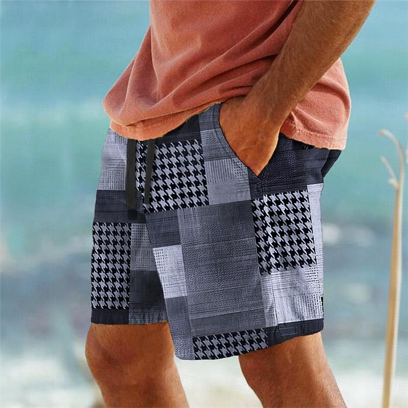 Men's Plaid Color Block Patchwork Swim Trunks Swim Shorts Board Shorts Mid Waist Vacation Hawaiian Holiday Vacation Holiday Beach Drawstring with Mesh lining Elastic Waist Designer Clothing Apparel4