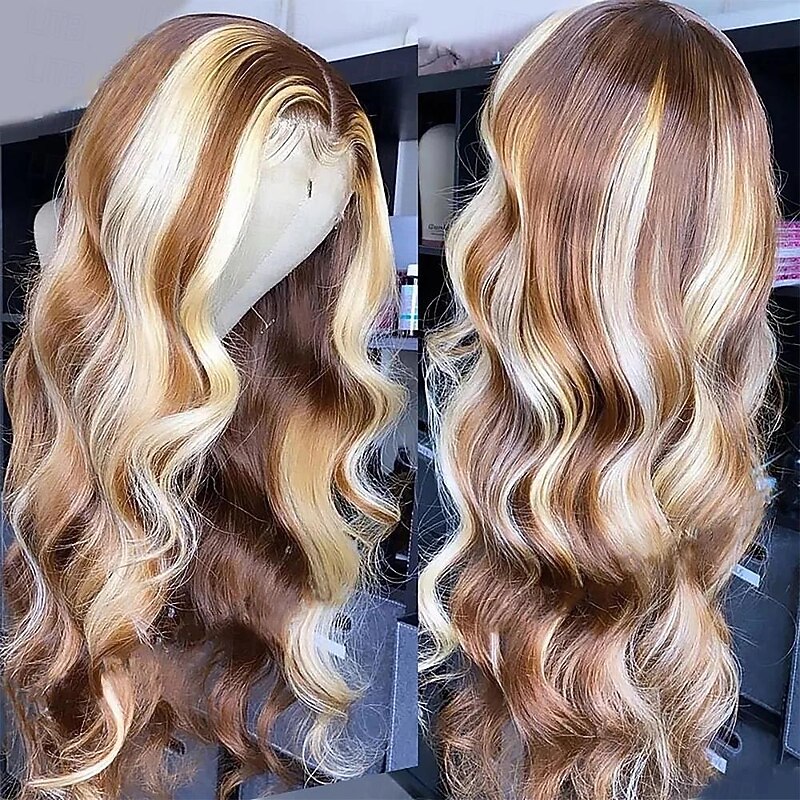 P4/613 Highlight Blonde 13x4 Lace Front Wigs Human Hair Body Wave Wigs 180% Density3