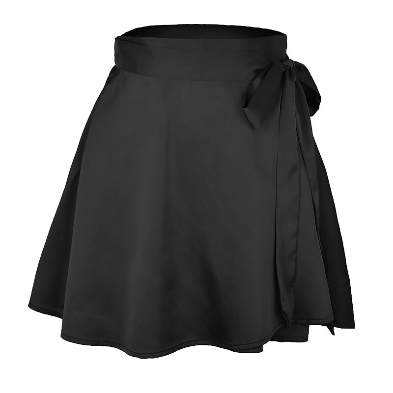 Women's Mardi Gras Skirt A Line Mini High Waist Skirts Bow Solid Colored Daily Holiday Summer Satin Fashion Casual Wine Black-White Black Pink Carnival Theme2