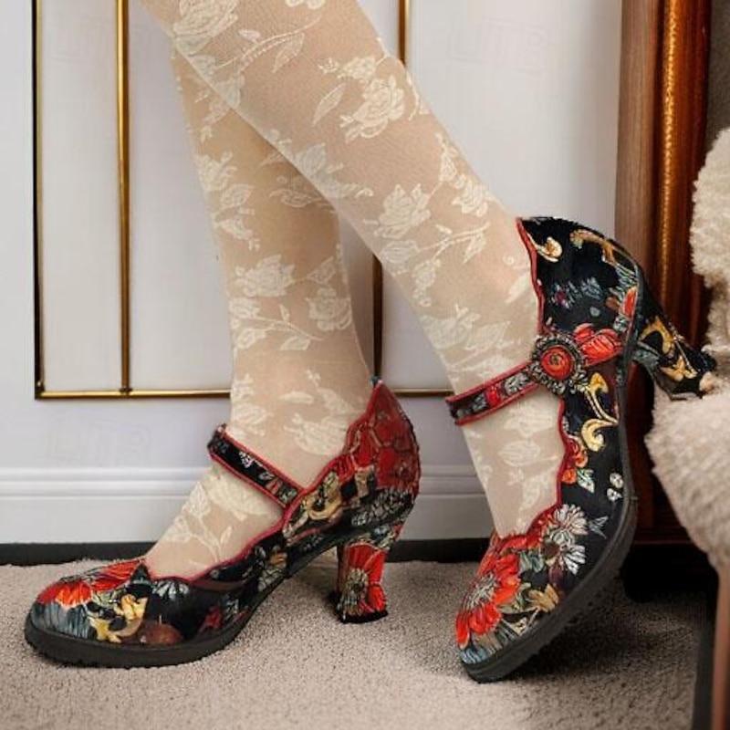 Women's Heels Pumps Ladies Shoes Valentines Gifts Mary Jane Vintage Gatsby Shoes Party Valentine's Day Round Toe Green3