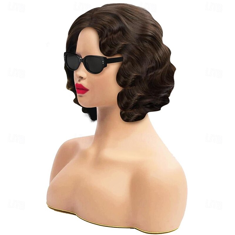 Brown Wig 1920s Lady Finger Wave Wig Vintage Brown 20s Wig Women Retro Synthetic Hair Carnival Cosplay Party Costume Wig Halloween Wigs3
