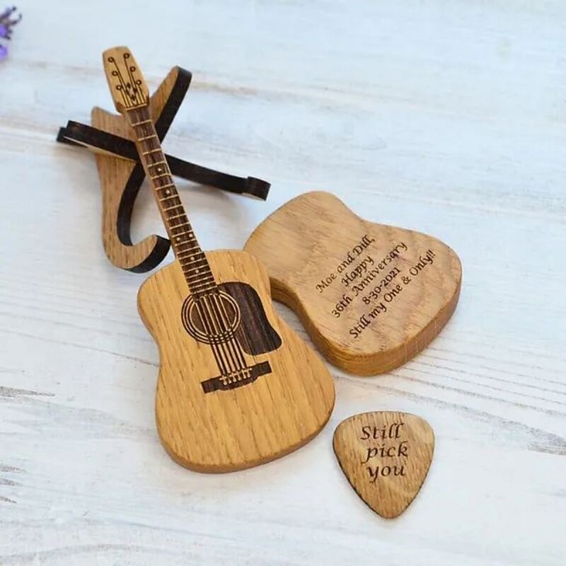 Wooden Acoustic Guitar Pick Box with Stand, Personalized Guitar Box for Pick4