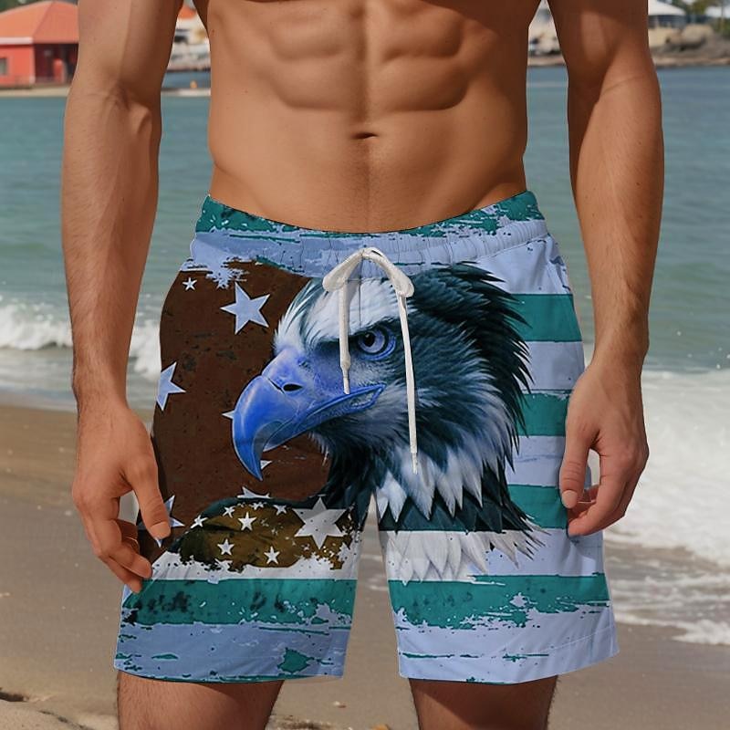Men's Eagle National Flag Swim Trunks Swim Shorts Board Shorts Mid Waist Vacation Hawaiian Holiday Vacation Holiday Beach Drawstring with Mesh lining Elastic Waist Designer Clothing Apparel3