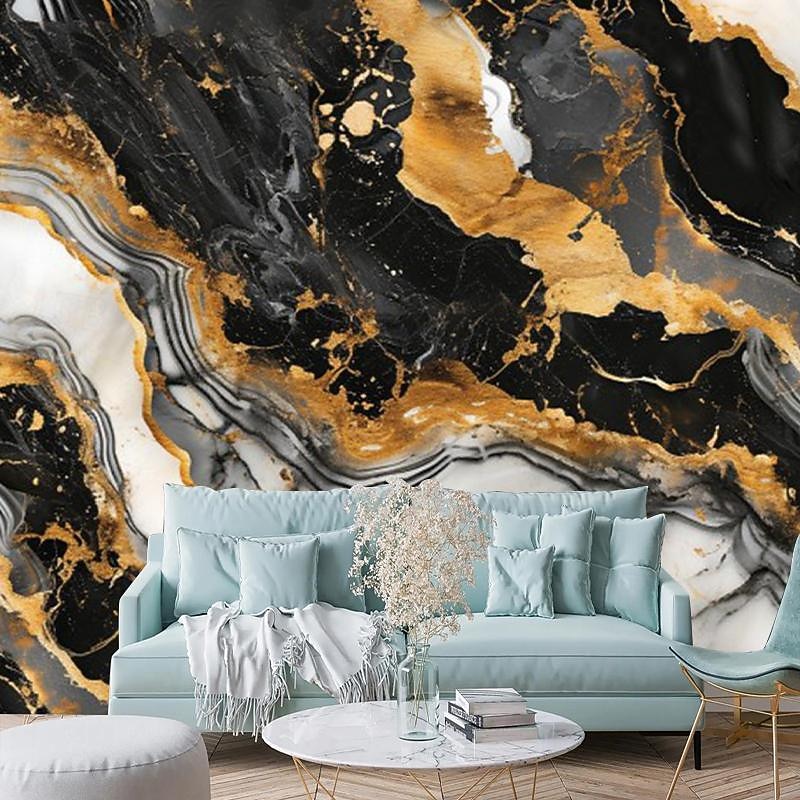 Cool Wallpapers VBlack Gold Marble Wallpaper Wall Mural Wall Covering Sticker Peel and Stick Removable PVC/Vinyl Material Self Adhesive/Adhesive Required Wall Decor for Living Room Kitchen Bathroom3
