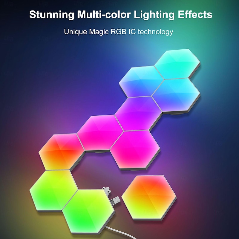 LED Smart Light Smart Hexagon Lights, DIY Hexagon Gaming LED Light with App Remote Control Music Sync RGBIC Wall Light Panels for Gaming Room, Bedroom, Living Room Decor3