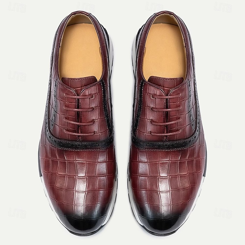 Men's Crocodile Pattern Leather Lace-Up Casual Shoes - Comfortable Oxford Sneakers for Everyday Wear2