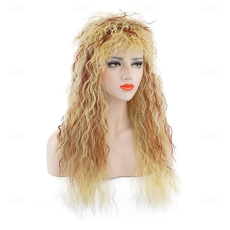 80s Costume Wig for Women Rocker Wig Long Curly Blonde Reddish Brown Wig Carnival  (Only Wigs) Halloween Wigs